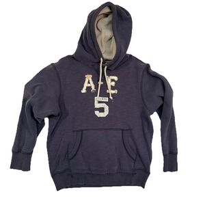 American Eagle Hoodie Mens Vintage Fit L Navy Blue Pullover Graphic Cotton Blend